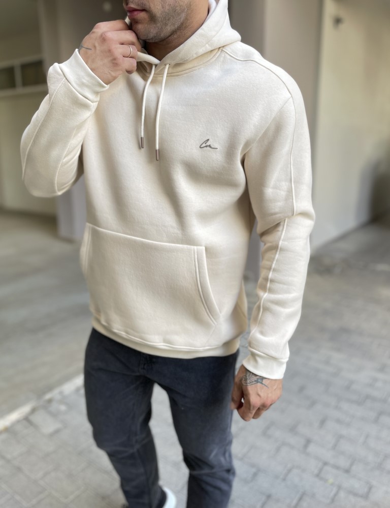 Ανδρικό μπεζ φούτερ με κουκούλα 4267B φωτογραφία